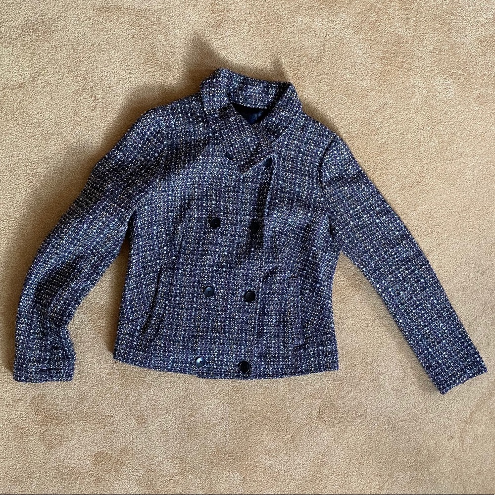 Multicolored tweed double breasted button jacket